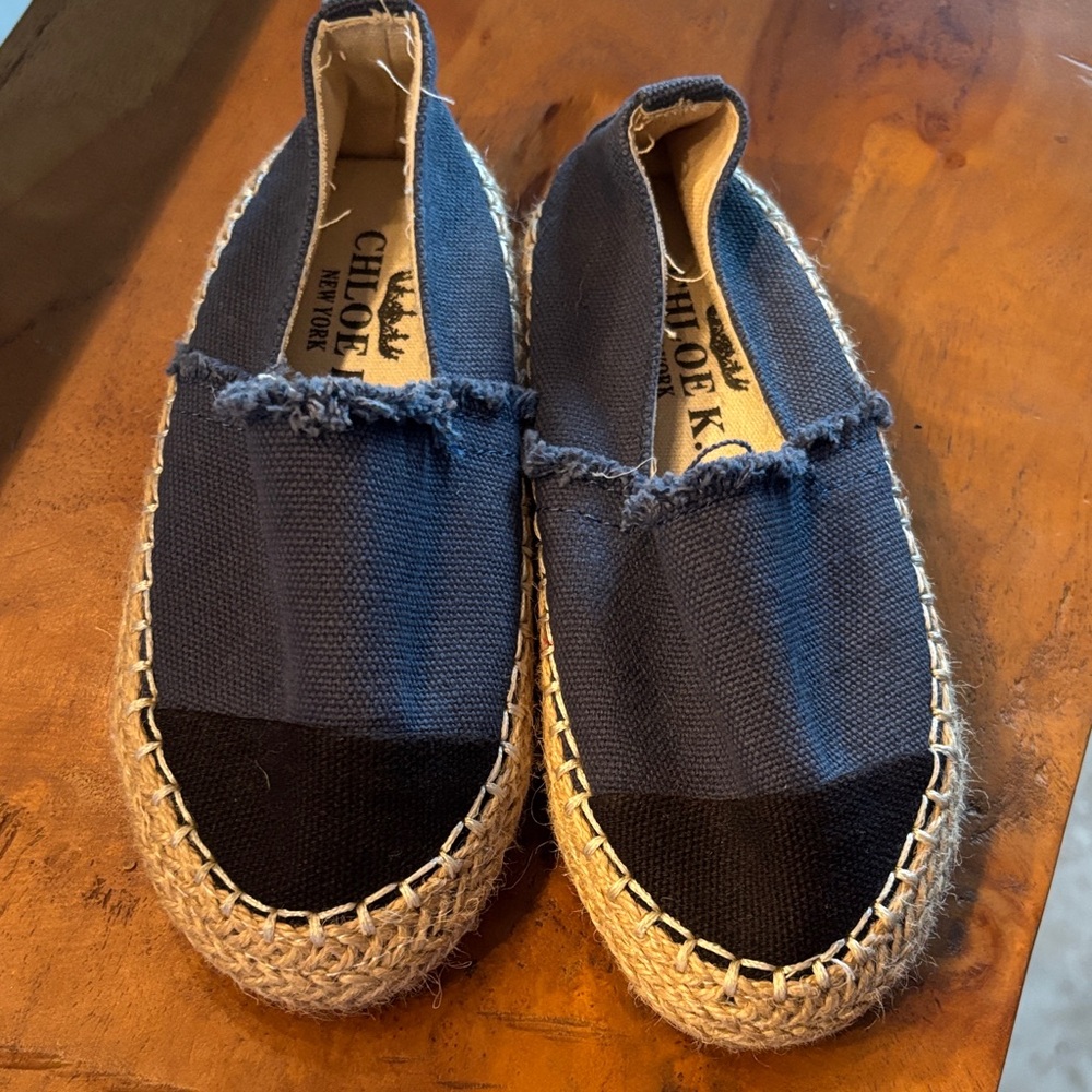Chloe Blue and Black Canvas Espadrilles sz 3 new